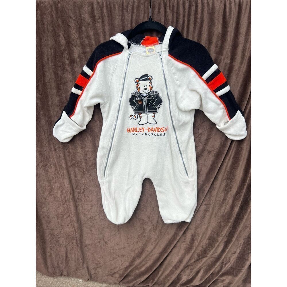 Harley Davidson Born To Ride Vintage One Piece Fleece Jumpsuit Size 24 Months -S